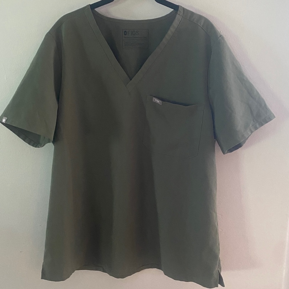 FIGS Technical Collection Olive Green Catarina Scrub Top V-Neck Short Sleeve XXL